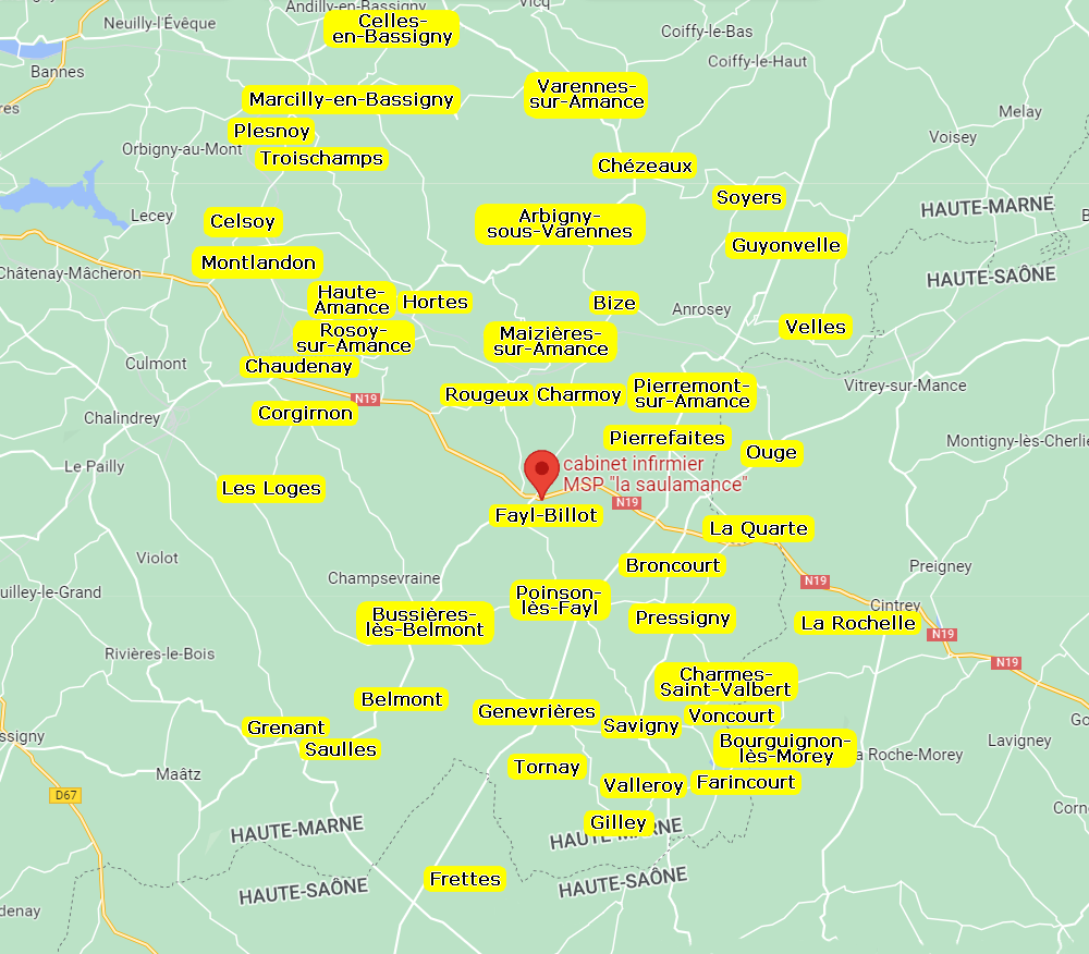 Carte répertoriant les villages pris en charge par les IDE